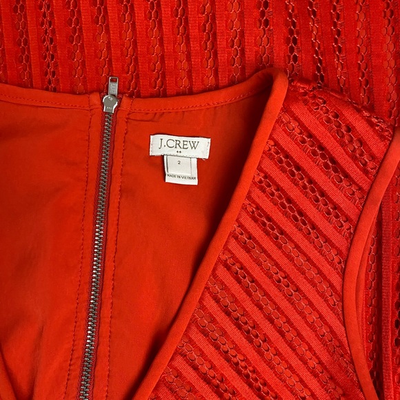 J. CREW ~ Size 2 Striped Eyelet Fit N’ Flare Dress Poppy Red Pink Exposed Zipper - Picture 7 of 9